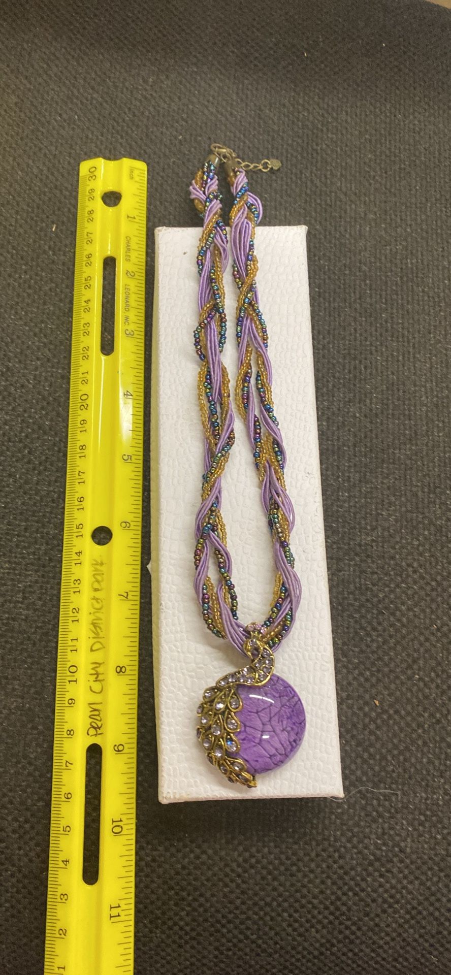 Jewelry Vintage Purple Stone Bead Seed Necklace