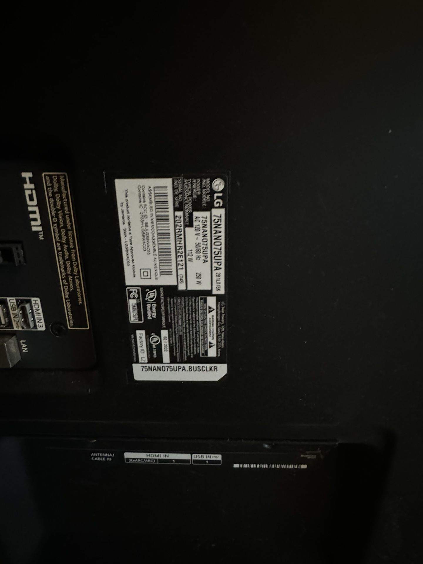Broken LCD 75” LG Nano TV