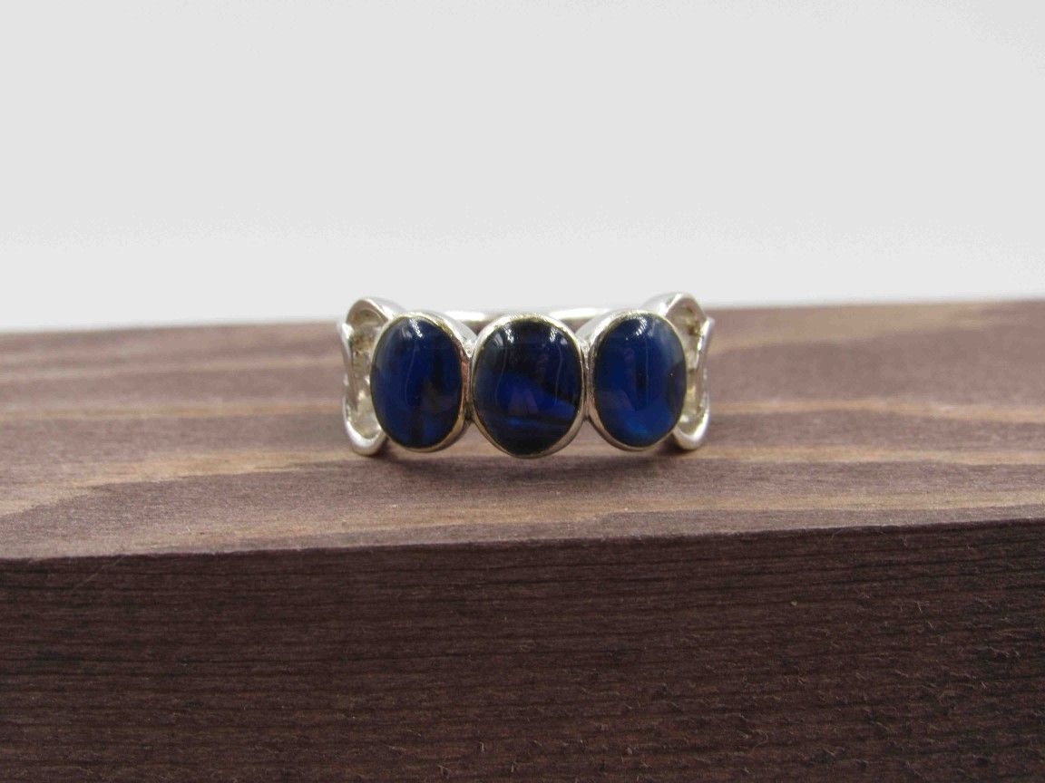 Size 8 Sterling Silver Unknown Blue Band Ring Vintage Statement Engagement Wedding Promise Anniversary Bridal Cocktail Friendship