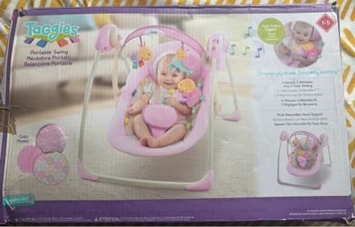Taggies Portable Baby Swing - Cozy Posies Pink - 6 Speeds & Melodies