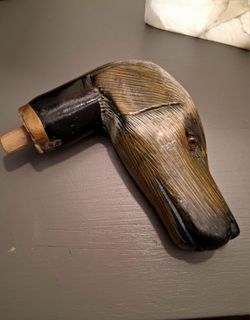 VINTAGE – OLD HAND CARVED WOODEN WALKING STICK  CARVED DOG'S HEAD ( HEAD ONLY ) For a bamboo stick, painted,  varnished....asking $40.00