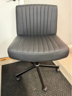 Brand New Black Vegan Leather Wide Seat Criss Cross Height Adjustable Rolling Office/Vanity Chair