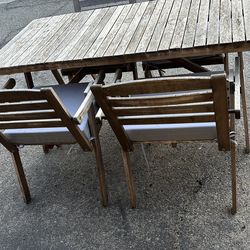 Outdoor Wood Table Set w/ Chairs and Seat Cushions