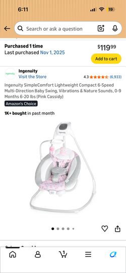 Pink baby swing