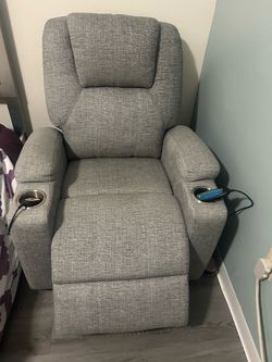 Gray Fabric Power Recliner Chair with Cup Holders