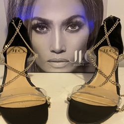 Jlo Black And Gold Chain Heels