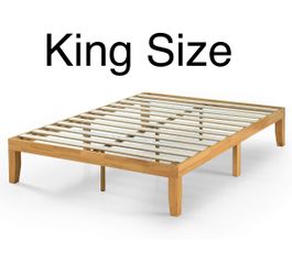 King Size Wood Platform Bed Frame  With Wood Slat Support 