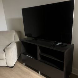 55" Samsung TV with Remove AND Dark Wooden TV Console 