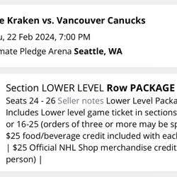 Seattle Kraken VS Vancouver Canucks Tickets 