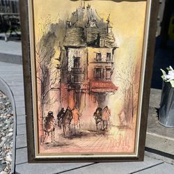 Vintage Large print of Paris. Afternoon in Montmartre signed Boorel