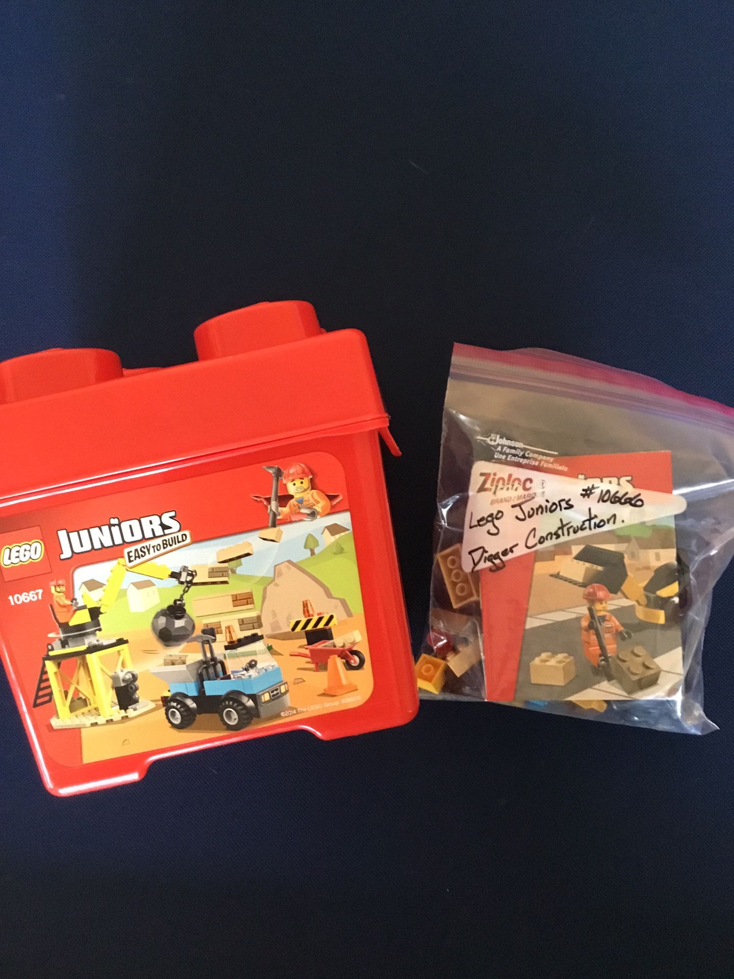 Lego Juniors Lot Of 2 Sets- #10666 Digger Construction & #10667 Juniors Construction Tub