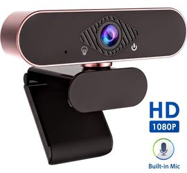 1080P Webcam with Microphone Full HD Video Camera for PC Laptop Desktop USB Plug and Play Video Conference Video Calling (Rose Gold)