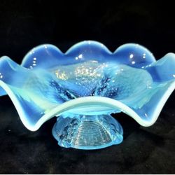 Vintage Gorgeous Antique NORTHWOOD Blue Opalescent Compote Candy Dish Bowl