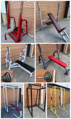 Olympic Weight Bench, Flat, Incline, Decline, Shoulder Press, Squat/Power Rack, Plates, Barbell, Dumbbells