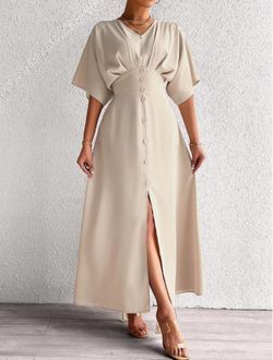 V-neck Batwing Short Sleeve Dress