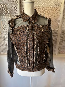 ADORE Sheer Leopard Print Denim Mesh Jacket