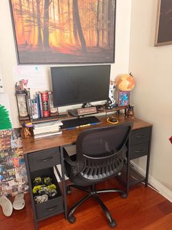 Industrial Wood and Metal Desk with Drawers