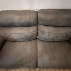 Blue Gray Suede Reclining Sofa Couch