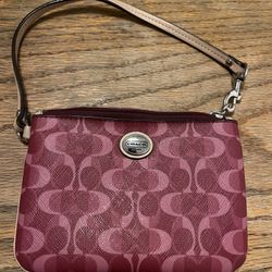Coach Red Signature Leather Logo Clutch Wristlet Pouch 