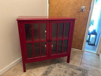 Red Glass‑Door Accent Cabinet