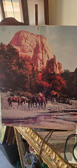 Western Landscape Print with Horses and Canyon