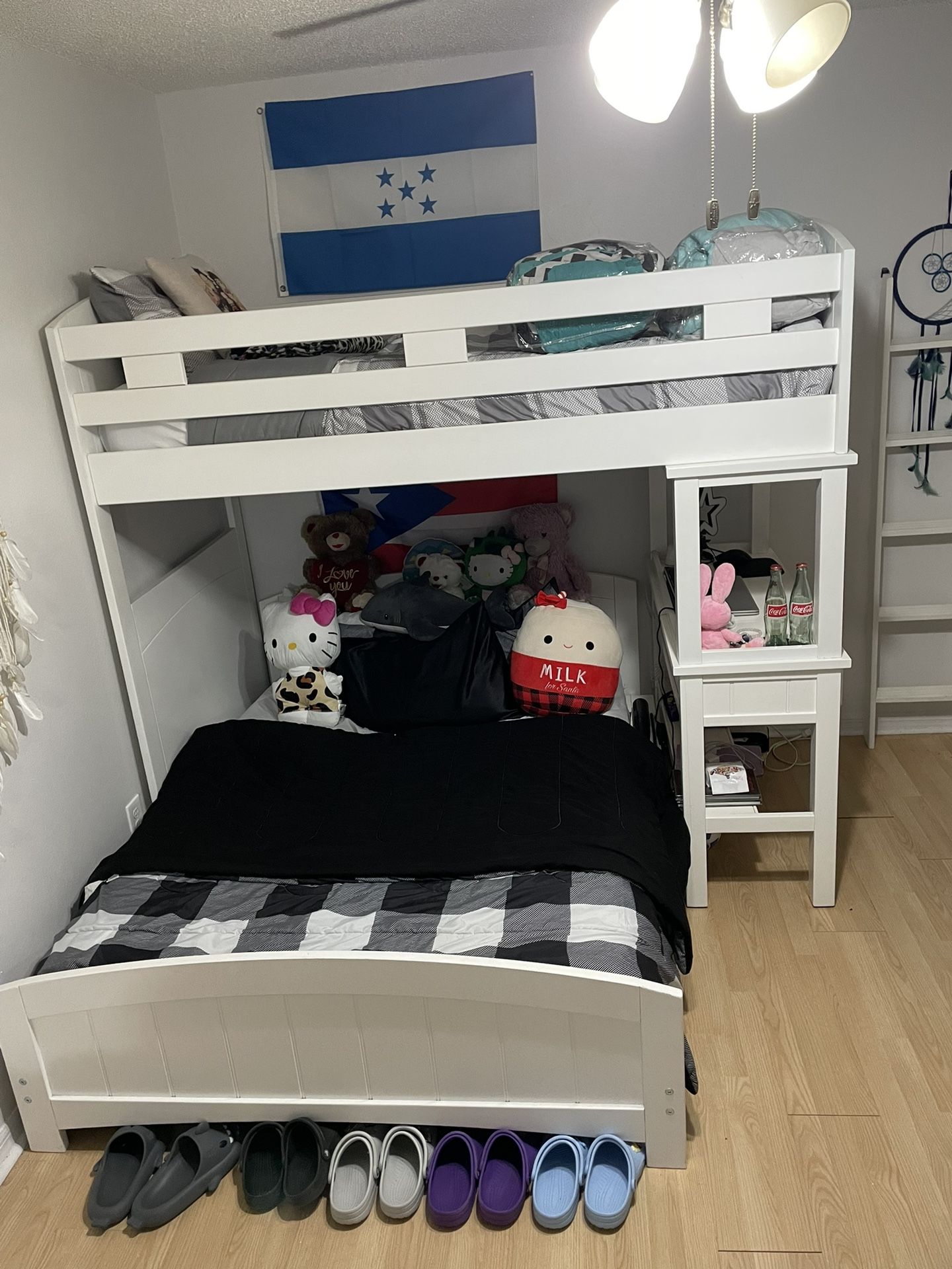 Kids Cottage (White) Twin/Full Loft Bed with Desk and Dresser.