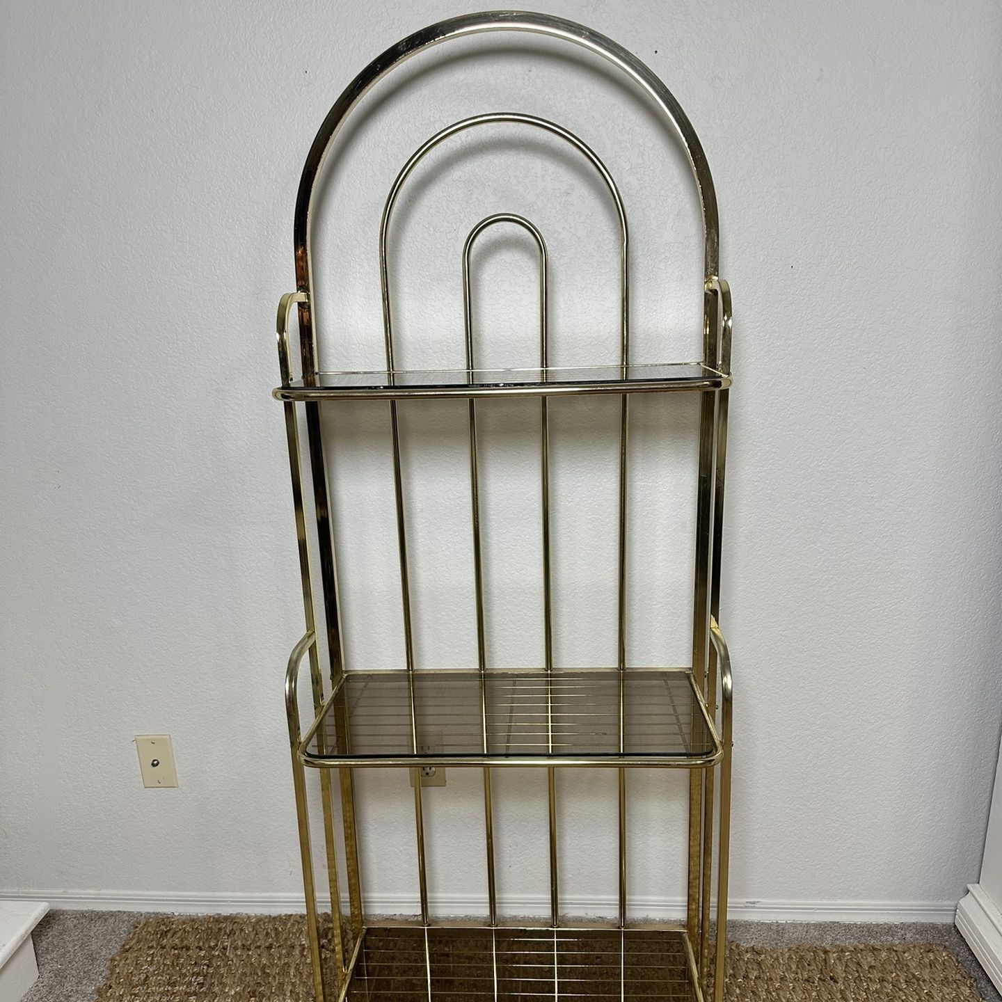 Vintage Boho MCM Retro Jungalow Brass Gold Etagere Shelf Stand