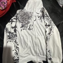 White Y2K Zip Up Hoodie Sweater
