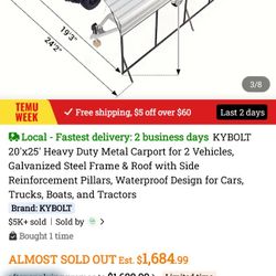 New 2 Car  Carport Still In Boxes 