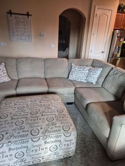 Beige Sectional Sofa with Ottoman and chair
