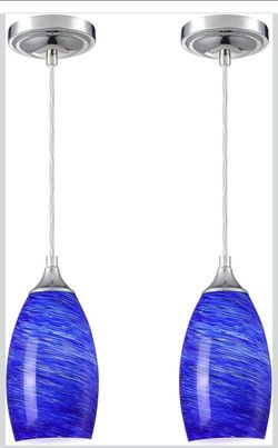 Blue Swirl Glass Pendant Lights Set of 2 $10