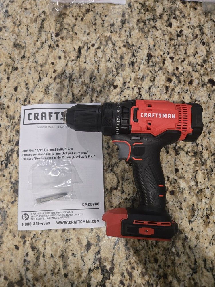 Craftsman 20 Volt Max Cordless Drill 1/2" Tool Only 