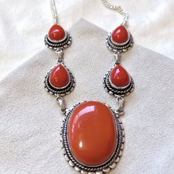 925 Silver Plated Handmade Coral Necklace 