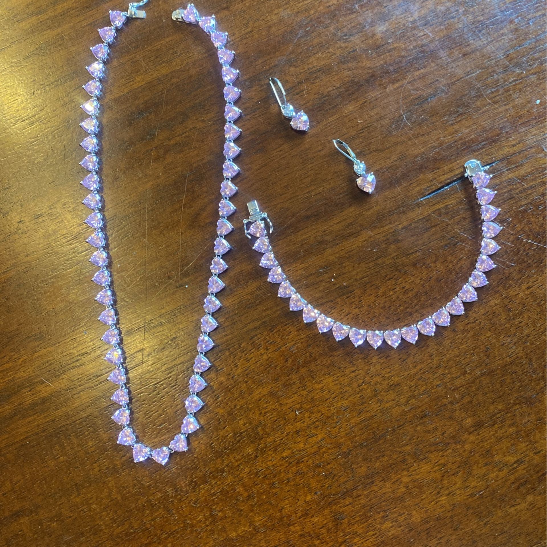 Beautiful Cubic Zirconia Valentine, heart, necklace, bracelet, and earrings