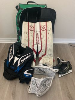 Hockey Goalie Pad Set, Bag, skates, Chest Protector