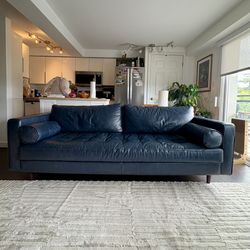 Sven 88" Tufted Leather Sofa - Oxford Blue