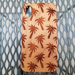 Palm trees design laser engraved wood case for iPhone and Samsung Galaxy