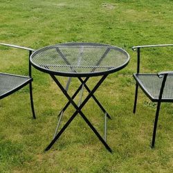 2 Wrought Iron Chairs & Folding Table Set