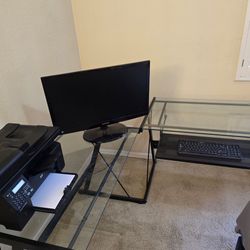 Glass L Shaped Desk with Keyboard Tray