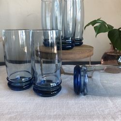 6 Collectible saturn blue tumblers. vintage mcm anchor hocking.