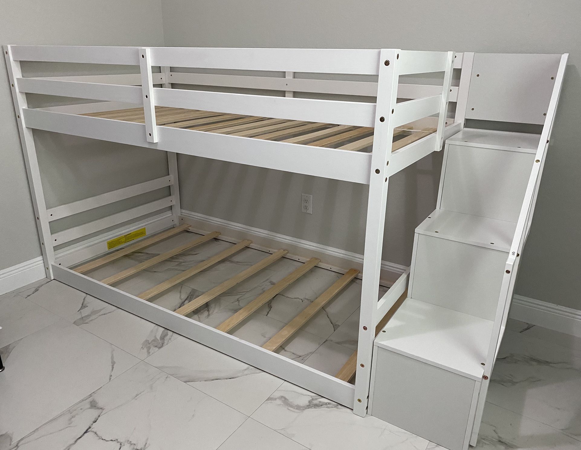 Twin Bunk Bed with Staircase And Shelves