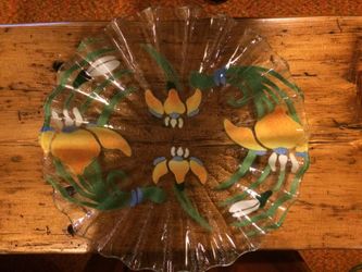 Hand Painted Glass Fluted Platter