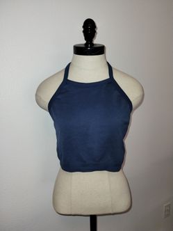 Colsie Women's Blue Ribbed Sports Bra Low Impact Size Large EUC