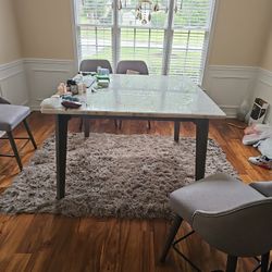 Marble Table with 4 Chairs and rug 