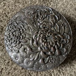 Vintage Mid 20th Century Chinese Silvered Metal Covered Dish