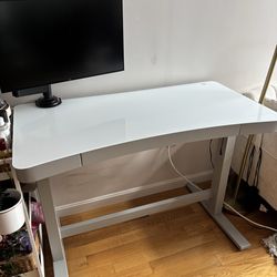 Wayfair Adjustable Glass Top Standing Desk + Dell Monitor + Monitor Arm
