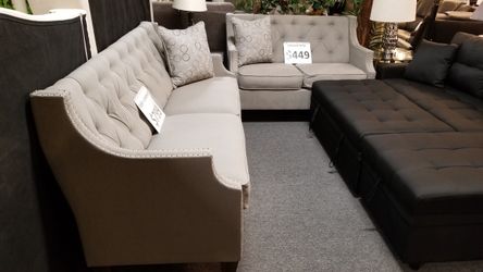 Brand new grey linen sofa + loveseat 2PCs set