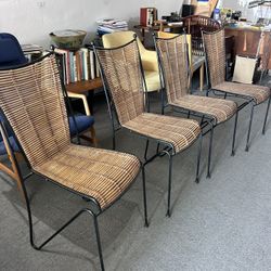 PIPSAN SAARINEN SWANSON IRON & CANE CHAIRS, SET OF 4, 50's