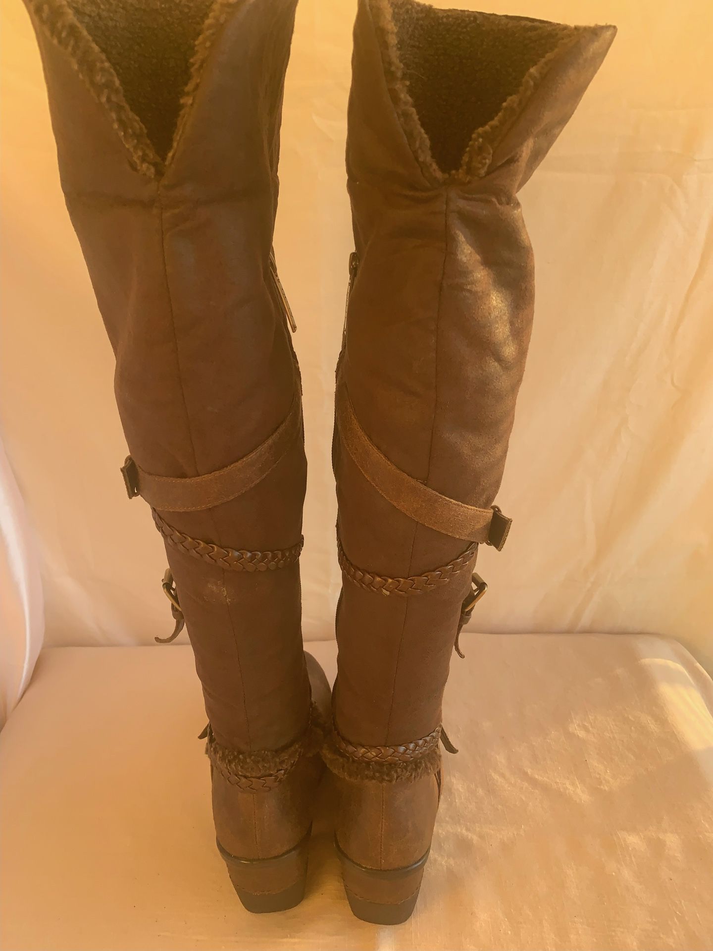 New Aldo Zipper brown suede/ leather fur inside boots zip-up style calf-high boots size EUR 38/USA 7.5 women’s