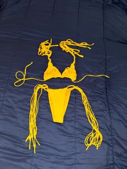 Yellow fringe bikini set size S
